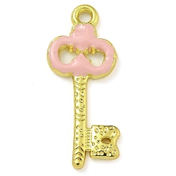 Pink Подвески из латуни с эмалью в стойку, долговечный, без свинца и без кадмия, реальный 18 k позолоченный, брелок для ключей, розовые, 27x11x2 мм, отверстие : 1.8 мм
