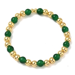 Зеленый Женские браслеты из круглых бусин из латуни и стекла, стойки покрытие, без свинца и без кадмия, долговечный, реальный 18 k позолоченный, зелёные, внутренний диаметр: 2 дюйм (5.1 см)