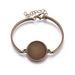 Antique Bronze Alloy Bracelet Making, with Flat Round Cabochons Setting, Antique Bronze, 2 inch(5~5.1cm), Tray: 20mm