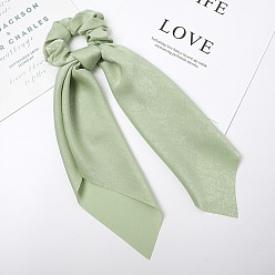 C214 Velvet Ribbon - Apple Green Color No.17 Silk Satin Solid Color Hair Scrunchies with Long Tails and Printed Ribbon for Women