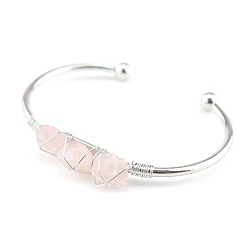 Quartz Rose Bracelets de manchette en perles de quartz rose naturel, bracelet en fil métallique, diamètre intérieur: 2-1/2 pouce (6.5 cm)