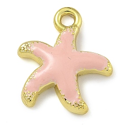 Pink Подвески из латуни с эмалью в стойку, долговечный, без свинца и без кадмия, реальный 18 k позолоченный, очарование морской звезды, розовые, 15x13.5x3 мм, отверстие : 1.6 мм