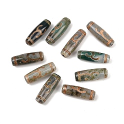 Другой Узор Тибетского стиля бусы дзи, природных бисера агат, окрашенная и подогревом, овальные, 28.5~32x10~12.5 мм, отверстие : 1.5~3 мм