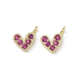 Настоящее золото 18K Латунные микро проложить кубического циркония прелести, долговечный, без свинца, без никеля и без кадмия, сердце, ярко-розовый, реальный 18 k позолоченный, 9.5x6.5x2 мм, отверстие : 1 мм