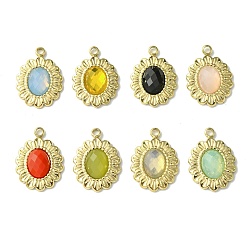 Mixed Color Ion Plating(IP) Real 14K Gold Plated 304 Stainless Steel with Glass Pendant, Oval Flower Charms, Mixed Color, 18x13x3.5mm, Hole: 1.6mm