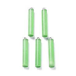 Vert Clair Oeil de chat gros pendentifs, avec boucles en fer couleur platine, charmes de colonne, vert clair, 53.5x10mm, Trou: 2mm