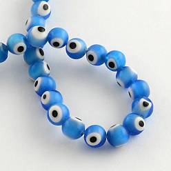 Dodger Blue Round Handmade Evil Eye Lampwork Beads, Dodger Blue, 10mm, Hole: 1mm, about 38pcs/strand, 14.1 inch