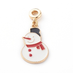 Golden Christmas Alloy Enamel Pendants, with Brass Tube Bails, Christmas Snowman, Golden, 24x14x1.5mm, Hole: 3mm