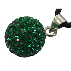 205_Emerald Austrian Crystal Charms, With Sterling Silver Clasps, Round, Amethyst, Emerald, 12mm, Hole: 3.5mm