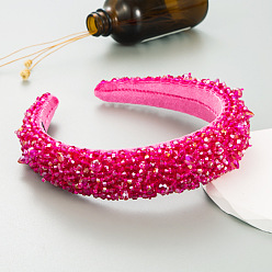 Rose red Colorful Crystal Beaded Headband for Women, Fashionable and Stylish Hair Accessories