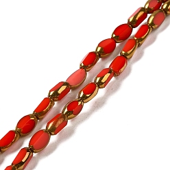Crimson Electroplate Opaque Color Glass Beads Strands, Faceted, Oval, Crimson, 7x4.5x3.5mm, Hole: 1mm, about 50pcs/strand, 12.99''(33cm)