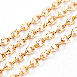 Golden Handmade Ion Plating(IP) 304 Stainless Steel Cable Chains, Soldered, with Spool, Flat Oval, Golden, 1.5x1.2x0.2mm, about 32.8 Feet(10m)/roll