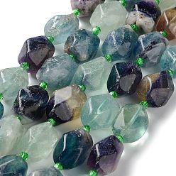 Fluorite Natural Fluorite Beads Strands, with Seed Beads, Faceted, Rhombus, 17~21x13~16x12~15mm, Hole: 1.2~1.4mm, about 18~19pcs/strand, 15.35~15.79 inch(39~40.1cm)