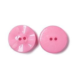 Pink Acrylic Sewing Buttons, Plastic Buttons for Costume Design, 2-Hole, Dyed, Flat Round, Pink, 15x3mm, Hole: 0.5mm