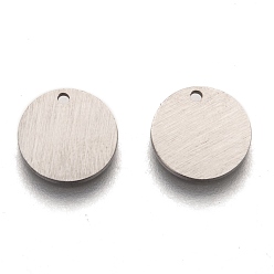 Stainless Steel Color 304 Stainless Steel Pendants, Stamping Blank Tag, Laser Cut, Double Side Drawbench Effect, Flat Round, Stainless Steel Color, 10x1mm, Hole: 1mm