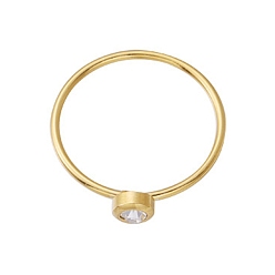 Clear Glass Flat Round Finger Ring, Golden Stainless Steel Ring, Clear, Inner Diameter: 18.2mm