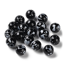 Noir Perles rondes en acrylique opaques imprimées, noir, 10x9mm, Trou: 2.2mm, environ961 pcs / 500 g