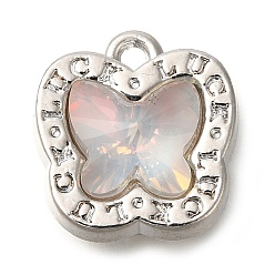 Белый Стойки подвески обшивки сплава, со стразами, бабочка, белые, 13x12.5x7 мм, отверстие : 1.4 мм