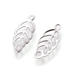 Stainless Steel Color 304 Stainless Steel Charms, Leaf, Stainless Steel Color, 13x5.5x0.3mm, Hole: 0.8mm