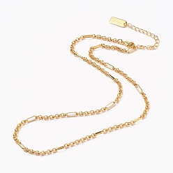 Real 18K Gold Plated Brass Figaro Chain Necklaces, with Lobster Claw Clasps, Long-Lasting Plated, Word Hand Made, Real 18K Gold Plated, 15-3/4 inch(40cm)