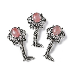 Вишневый Кварц Подвески из латуни и вишневого кварцевого стекла, с целью перехода в кольце, античное серебро, 38x19.5x7.5~9.5 мм, отверстие : 2x6.5 мм