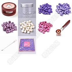 Mixed Color CRASPIRE DIY Stamp Making Kits, Including Round Sealing Wax Stove, Plastic Empty Cosmetic Containers, Sealing Wax Particles, Brass Spoon, Iron Pigment Stirring Rod Spoon, Paraffin Candles, Mixed Color, Sealing Wax Particles: 300pcs