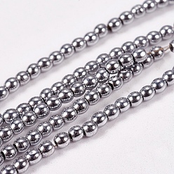 Platinum Plated Electroplate Non-magnetic Synthetic Hematite Beads Strands, Round, Grade A, Platinum Plated, 2mm, Hole: 1mm, about 200pcs/strand, 16 inch