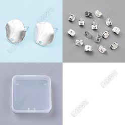 Plaqué 925 Argent Sterling 20pcs boucles d'oreilles à tige rondes et plates en laiton, avec boucle, avec écrous à oreilles en laiton, 20 argent sterling plaqué, 925mm, Trou: 12mm, pin: 1.4 mm