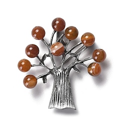 Sienna Resin Imitation Agate Tree Brooches, Antique Silver Plated Zinc Alloy Pins, Sienna, 54x52x14.5mm