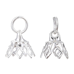 Серебро Цветок стойки покрытие латунь подвесные поручительств, серебряный цвет гальваническим, 8x8 мм, отверстие : 3 мм