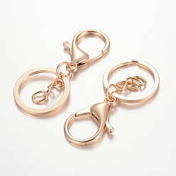 Light Gold Iron Keychain Clasp Findings, with Alloy Lobster Claw Clasps and Swivel Clasps, Light Gold, 66mm