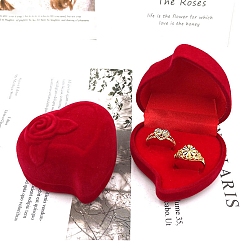 Rouge Boîte à bagues organisateur en velours, étui de rangement de bijoux portable, cœur, rouge, 6x6x3.5 cm