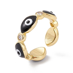 Bisque Enamel Evil Eye & Clear Cubic Zirconia Open Cuff Ring, Real 18K Gold Plated Brass Jewelry for Women, Lead Free & Cadmium Free, Bisque, US Size 6 1/4(16.7mm)