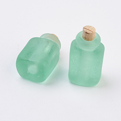 Medium Aquamarine Handmade Lampwork Perfume Bottle Pendants, Essential Oil Bottle, Frosted, Cuboid, Medium Aquamarine, 28.5~29mm, Hole: 5.5mm, Bottle Capacity: 0.5~1ml(0.017~0.03 fl. oz)