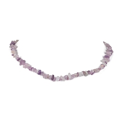 Lilac Jade Natural Lilac Jade Chip Beaded Necklace, Stainless Steel Color, 15.94~15.98 inch(40.5~40.6cm)