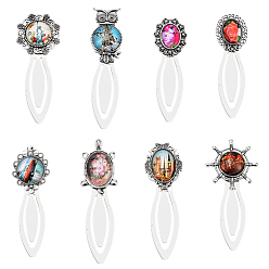 Antique Silver SUNNYCLUE DIY Bookmark Making, Tibetan Style Bookmark Cabochon Settings and Transparent Glass Cabochons, Mixed Shapes, Antique Silver, Tray: 20mm, 83x28x4mm