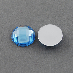 Bleu Bleuet Cabochons en strass acrylique, dos plat, facette, demi-tour, bleuet, 8x3mm