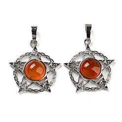 Red Agate Натуральный красный агат подвески, подвеска в виде стойки из латуни со звездой, платина, без кадмия и без свинца, 27.5x25.5x7~8 мм, отверстие : 8x5 мм