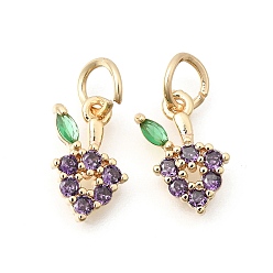 Light Gold Латунные микро проложить кубического циркония прелести, винограда прелести, стойки покрытие, долговечный, без свинца и без кадмия, золотой свет, 13x8x2.5 мм, отверстие : 4 мм