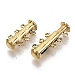 Golden 304 Stainless Steel Slide Lock Clasps, Peyote Clasps, 3 Strands, 6 Holes, Tube, Golden, 20x10x6.5mm, Hole: 1.6mm