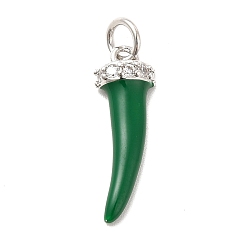 Темно-Зеленый Стойка металлическая латунная микропрофилированная кубическая циркония подвески, с эмалью и кольцами для прыжков, долговечный, без кадмия и без свинца, платина, слоновой кости форма, темно-зеленый, 19.5x6.5x3 мм, отверстие : 3 мм, Кольцо: 5x0.9 mm