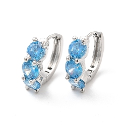 Light Blue Cubic Zirconia Hoop Earrings, Platinum Brass Jewelry for Women, Cadmium Free & Lead Free, Light Blue, 15.5x16.5x5mm, Pin: 0.7~0.9mm