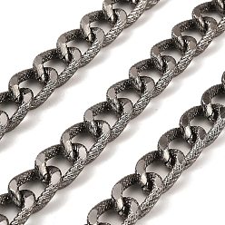 Gunmetal Aluminium Curb Chains, Texture, Unwelded, with Spool, Gunmetal, 17x12x3mm, about 32.81 Feet(10m)/Roll