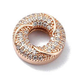 Розовое Золото Покрытие стойки латунь микропаве прозрачные кубические циркониевые бусины, долговечный, без свинца и без кадмия, плоско-круглые, розовое золото , 14.5x5 мм, отверстие : 1.6 мм