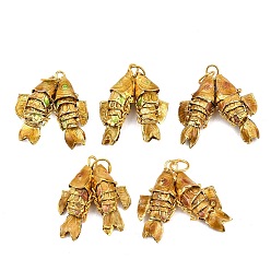 Золотистый Латунные перегородчатые подвески, подвески в виде золотых рыбок с кольцами для прыжков, золотые, золотые, 27~28.5x23~25x7.5~9 мм, отверстие : 6 мм