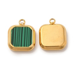 Golden Synthetic Malachite Square Charms, with Vacuum Plating 304 Stainless Steel Findings, Golden, 15x12x3mm, Hole: 1.8mm
