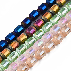 Mixed Color Electroplate Glass Beads Strands, Frosted, Barrel, Mixed Color, 9x7mm, Hole: 1mm, about 60~62pcs/strand, 21.50~22.13 inch(54.6~56.2cm)