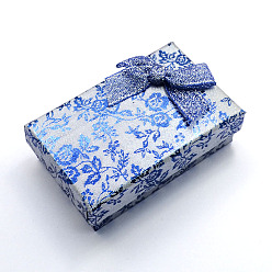 Светло-Голубой Прямоугольник картона комплект ювелирных изделий коробки, 2 слотов, с внешними бантом и губкой внутри, для кольца и серьги, Небесно-голубой, 83x53x27 мм