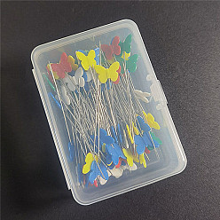 Butterfly Flat Head Straight Iron Pins, Plastic Butterfly Head Sewing Positioning Pins, for Dressmaker, Sewing Projects, and DIY Jewelry Decoration, Mixed Color, Platinum, Butterfly Pattern, 55mm, Packaging: 70x50x25mm, 50pcs/set