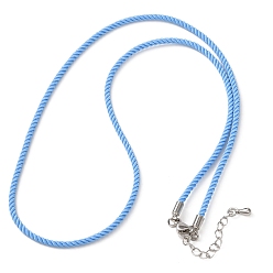 Васильковый 2мм круглый нейлоновый миланский шнур для изготовления ожерелья, с латунными выводами и 303 застежками из лобстера из нержавеющей стали, цвет нержавеющей стали, васильковый, 18.50~18.70 дюйм (47~47.5 см)